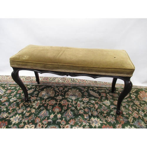 557 - Victorian long stool, upholstered top on cabriole legs, W100cm, D39cm, H55cm