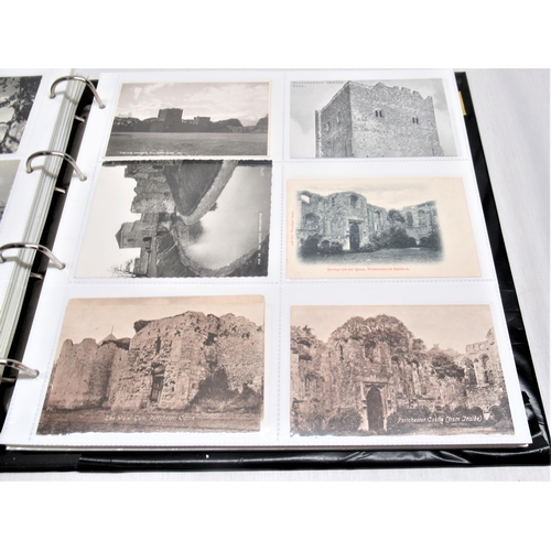 866 - Folder containing over four hundred postcards of castles such as Pickering, Pontefract, Porchester e... 