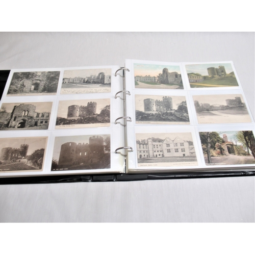 867 - Folder containing approximately four hundred and fifty postcards of castles such as Donnington, Doun... 