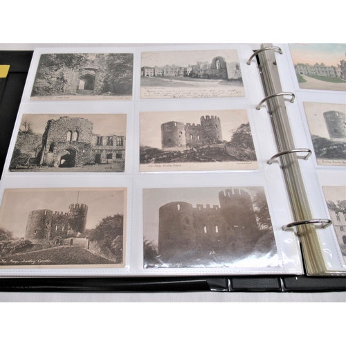 867 - Folder containing approximately four hundred and fifty postcards of castles such as Donnington, Doun... 