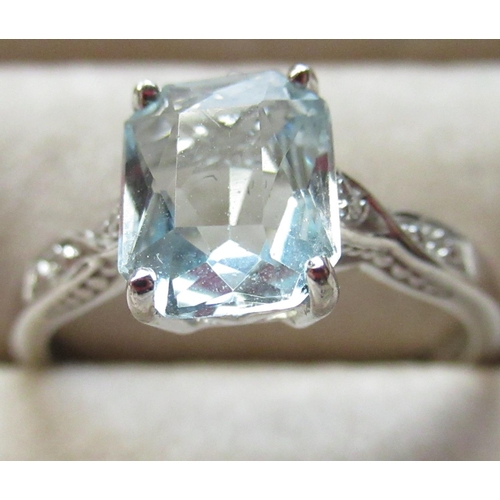 66 - 10ct white gold aquamarine and diamond Art Deco style ring