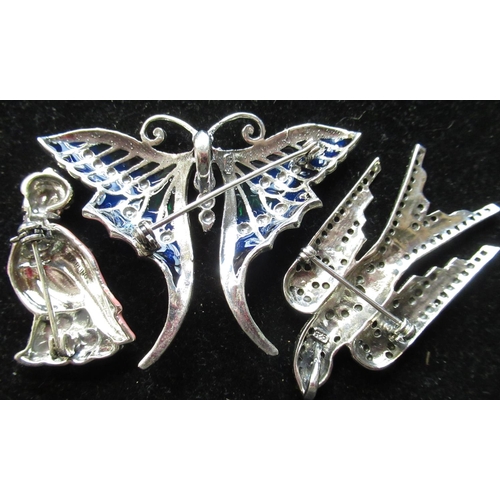 70 - Silver, marcasite and enamel swallow pendant brooch, silver Jemima Puddleduck brooch with pink ename... 