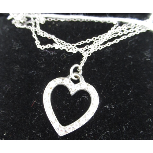 72 - 9ct white gold diamond set heart shaped pendant necklace