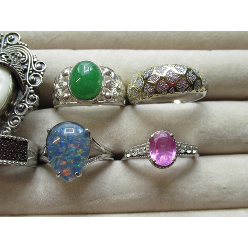 21 - Collection sterling silver rings, set with a variety of different stones, all stamped 925, 1.47ozt (... 