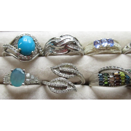 23 - Collection sterling silver rings, set with a variety of different stones, all stamped 925, 1.32ozt (... 
