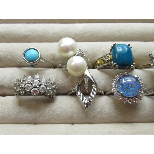 28 - Collection of sterling silver rings, set with a variety of different stones, all stamped 925, 1.3ozt... 