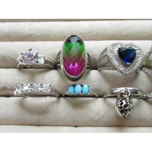 30 - Collection of sterling silver rings, set with a variety of different stones, all stamped 925, 1.55oz... 