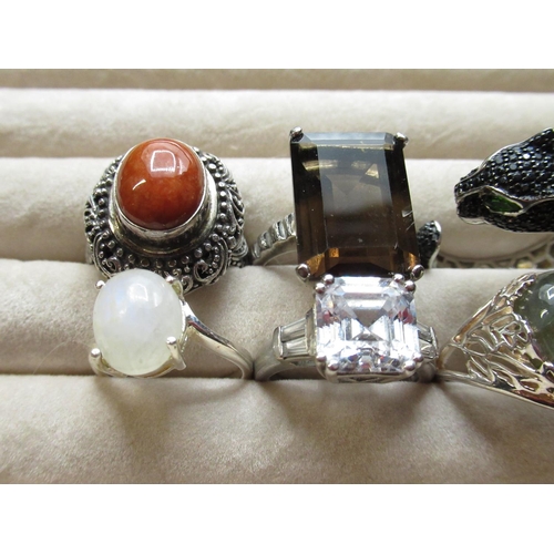 32 - Collection of sterling silver rings, set with a variety of different stones, all stamped 925, 1.82oz... 