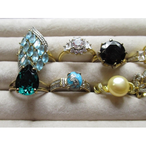 34 - Collection of gilt sterling silver rings, set with a variety of different stones, all stamped 925, 1... 