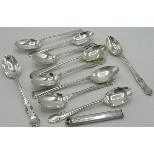 93 - Collection of sterling silver teaspoons, and a part pencil mount, 4.19ozt gross