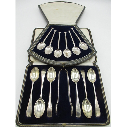 98 - Set of six Geo.V Art Deco hallmarked sterling silver coffee spoons by Pinder Brothers, Sheffield, 19... 