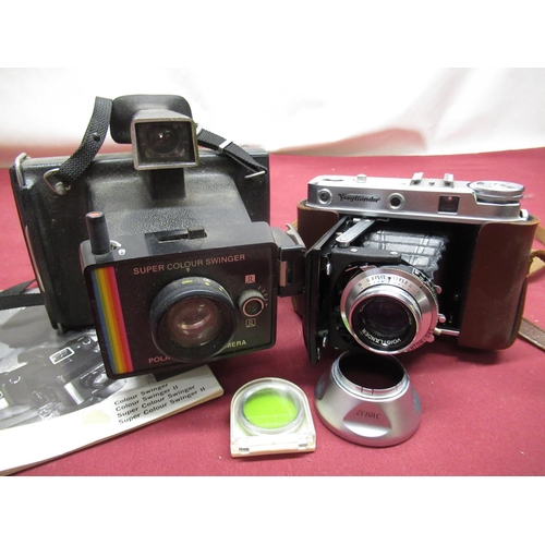 1202 - Voigtlander 6x6 Perkeo camera including ever ready case, Polaroid Colour Swinger instant camera with... 