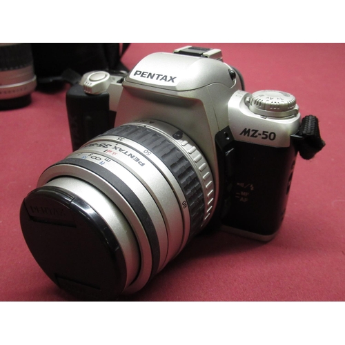 1208 - Pentax MZ50 35mm camera with Pentax 35-80 lens, Pentax 80-200mm lens, Zenith 12XP film camera, Lowe ... 