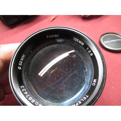 1209 - Chinon CP-7M camera, Prinzflex 135mm lens (fungus in lens) (Pentax K fitting), Prinzflex 28mm lens (... 