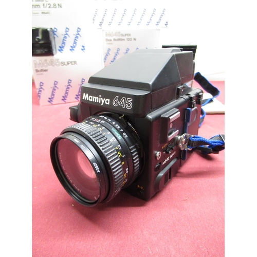 1192 - Mamiya 645 Super medium format camera including left hand grip (untested), AE Prism, 80mm F2.8 lens ... 