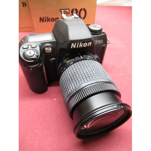 1199 - Nikon F80 SLR camera with Nikon 28-80mm lens (Working), Nikon SB-28 speedlight flash gun, Praktica B... 