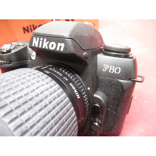 1199 - Nikon F80 SLR camera with Nikon 28-80mm lens (Working), Nikon SB-28 speedlight flash gun, Praktica B... 