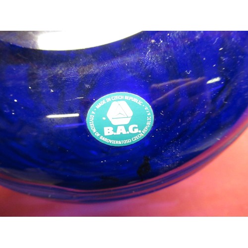 419 - C20th Czechoslovakian Bristol blue vase with overlaid iridescent decoration H16cm, C20th Caithness p... 