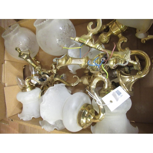 474 - Selection of brass wall light with frosted glass shades