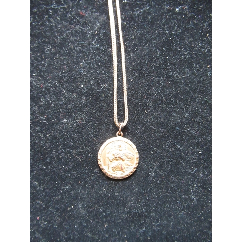 52 - 9ct yellow gold St Christopher pendant on a 9ct yellow gold snake chain necklace, 6.9g