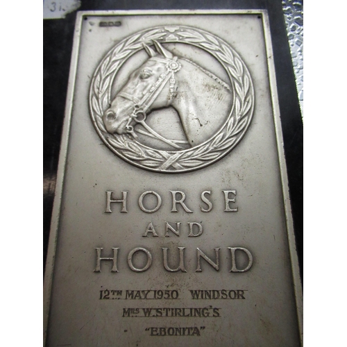 96 - Two Sterling silver equestrian presentation plaques for Horse and Hound 12th May 1950, Windsor, Mrs ... 