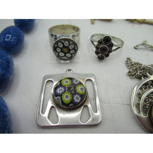 61 - Hallmarked sterling silver millefiori pendant, a  sterling silver millefiori ring, size P, hallmarke... 
