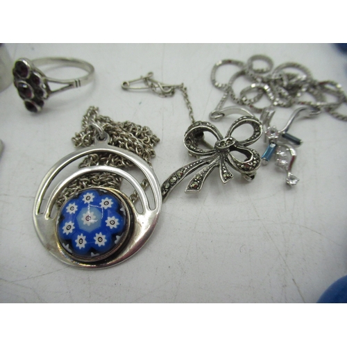 61 - Hallmarked sterling silver millefiori pendant, a  sterling silver millefiori ring, size P, hallmarke... 
