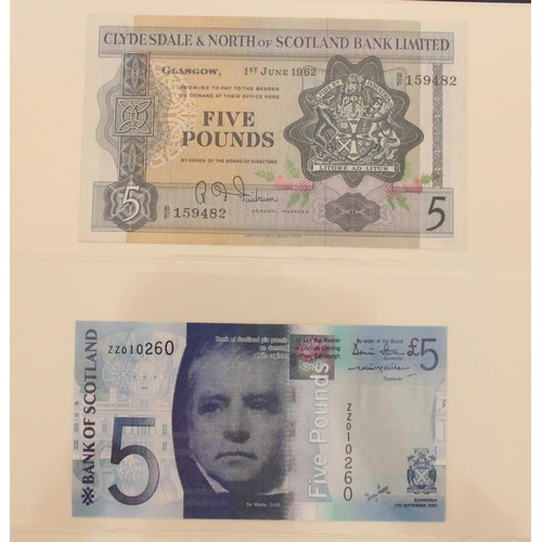 604 - Good collection of Scottish bank notes presented in blue folder, incl. National Bank of Scotland £1 ... 