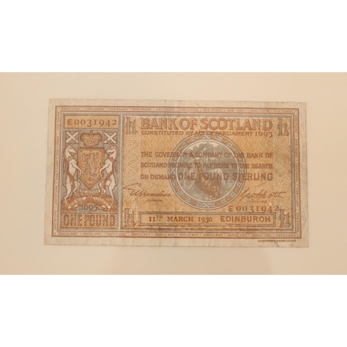 604 - Good collection of Scottish bank notes presented in blue folder, incl. National Bank of Scotland £1 ... 