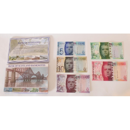 605 - Bank of Scotland Bridge Series Banknotes 2007 set, complete run £5 through £100, with early symmetri... 