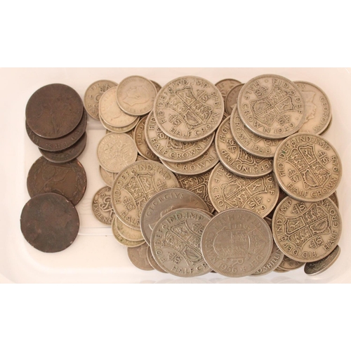 709 - Collection of post-1946 UK pre decimal cupro nickel coinage together with five C18th copper coins an... 