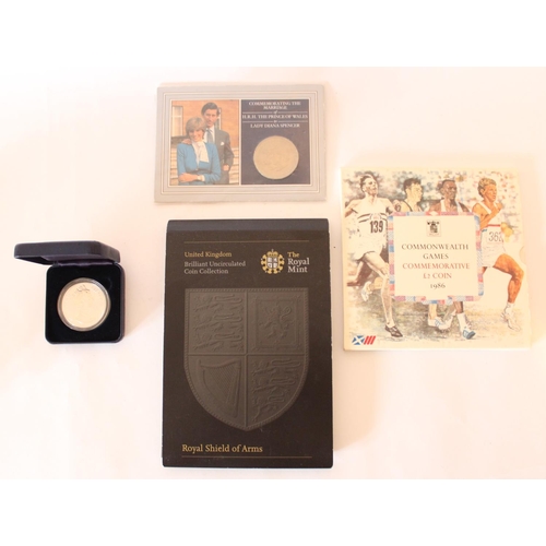 720 - Royal Shield of Arms Emblems of Britain BUNC coin collection, Commonwealth Games 1986 £2 coin, Charl... 