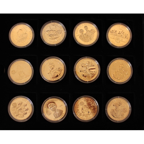 724 - London Mint Royal House of Windsor coin collection, consisting 24 gold plated Royal commemorative co... 