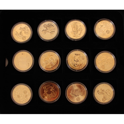 724 - London Mint Royal House of Windsor coin collection, consisting 24 gold plated Royal commemorative co... 