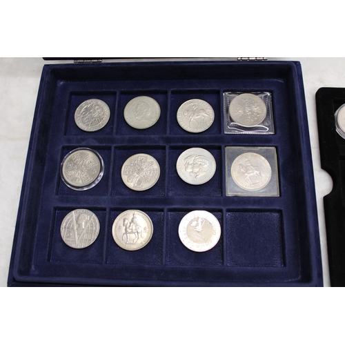 304 - Collection UK commemorative, 5 shillings and £5 coins presented in Westminster blue velvet case (24)... 