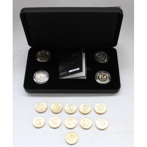 688 - 2013 Icons of a Nation Floral four coin silver proof £1 set (original box and certs) together with e... 