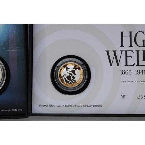 689 - HG Wells silver proof £2 coin cover and a Sherlock Holmes silver proof medal cover in original boxes