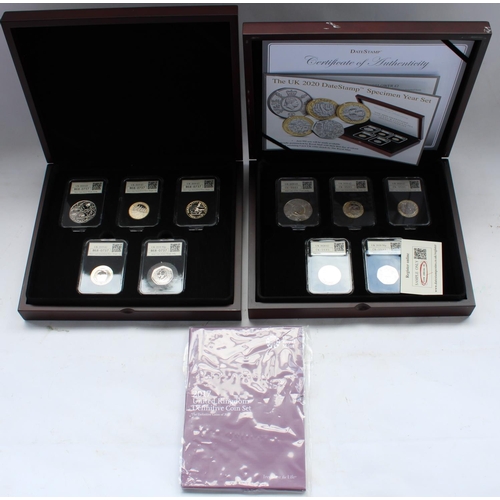 696 - 2019 Datestamp specimen year coin set, 2020 Datestamp set and a sealed 2017 UK definitive coin set D... 