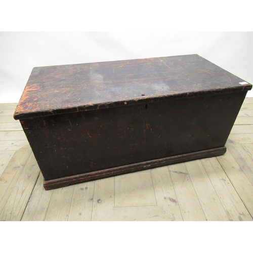 946 - Late C19th pine blanket box with partly fitted interior with candle drawer hand made steel strap hin... 