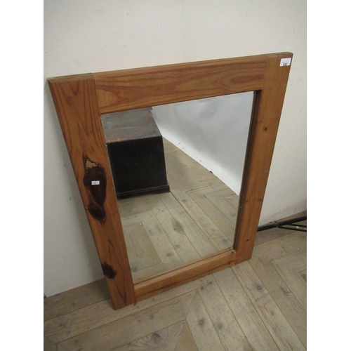 947 - Contemporary pine framed wall mirror with beveled glass W69cm H93.5cm