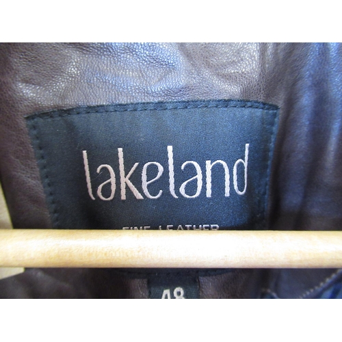 263 - Lakeland size 48 brown leather jacket, button and zip front slip pockets