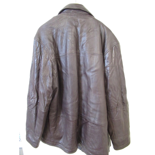 263 - Lakeland size 48 brown leather jacket, button and zip front slip pockets