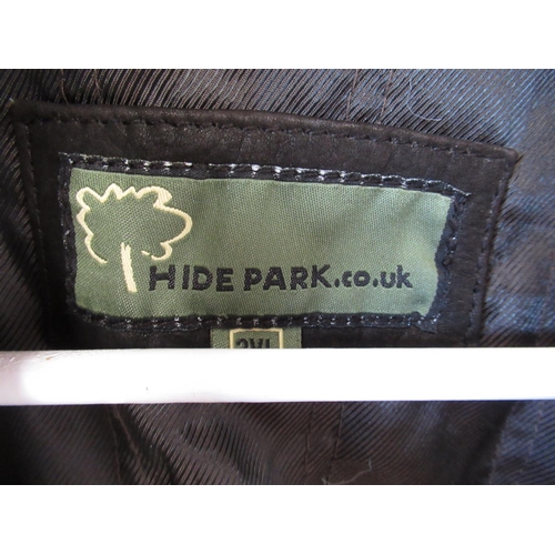 264 - Hide Park 2XL black leather jacket with simulated fur collar, double zip front and zip slip pockets