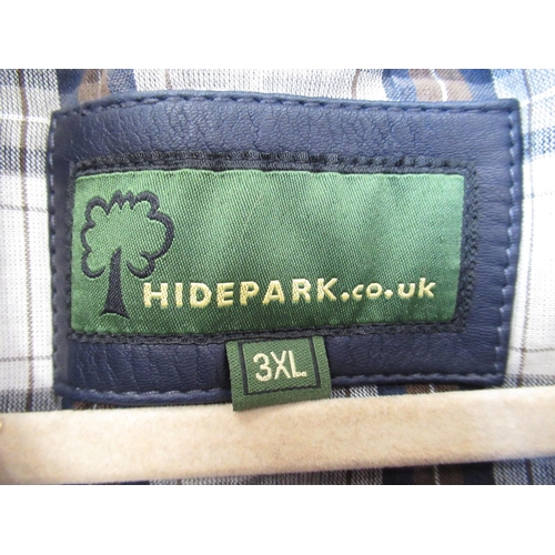 266 - Hidepark 3XL dark navy blue half length leather jacket, half gingham checked lining single zip front... 