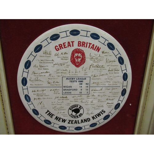 285 - Ceramic Art Treasure Ltd, New Zealand tour 1980, commemorative framed wall plaque W23.7cm H23.7cm, f... 