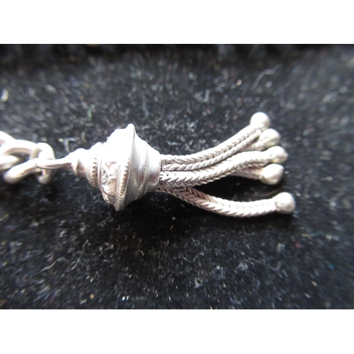 70 - Edw.VII hallmarked sterling silver graduated single Albert with tassel fob, by Robert Pringle & Sons... 