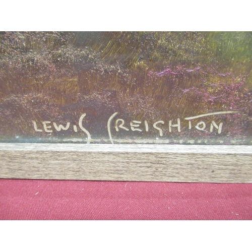 500 - Lewis Creighton (British, 1918-1996); Sheep amongst heather on moorland, signed, oil on board, 39.5c... 