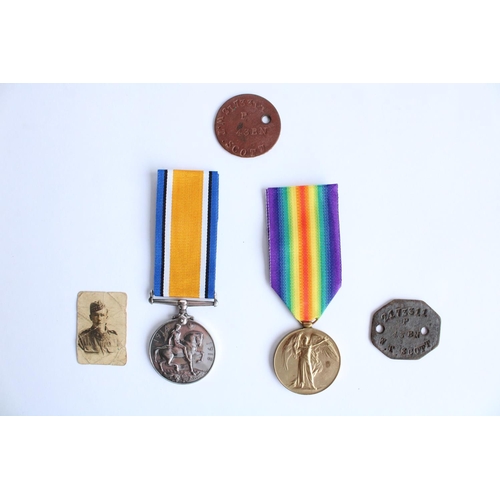 100 - WWI casualty pair of 1914-1918 war medal and victory medal awarded to 2173311 Pte. W T Scott, 43rd B... 