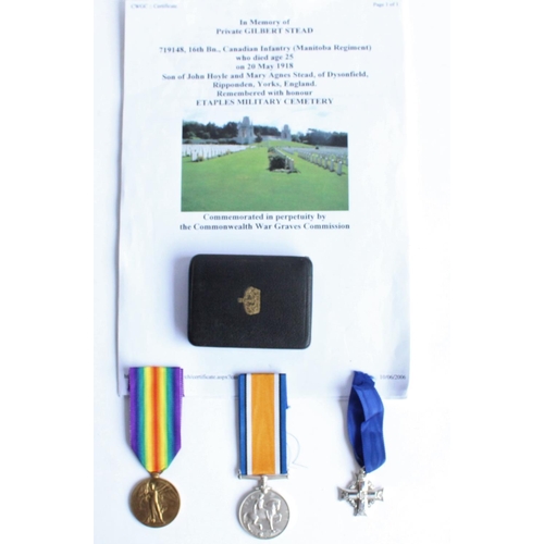 102 - WWI casualty pair of 1914-1918 war medal and victory medal awarded to 719148 Pte. Gilbert Stead, 16t... 