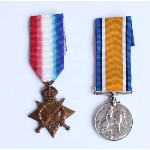 106 - WWI casualty pair of 1914-1918 war medal and 1914-1915 star awarded to 2239 Pte. William Jonas Prior... 